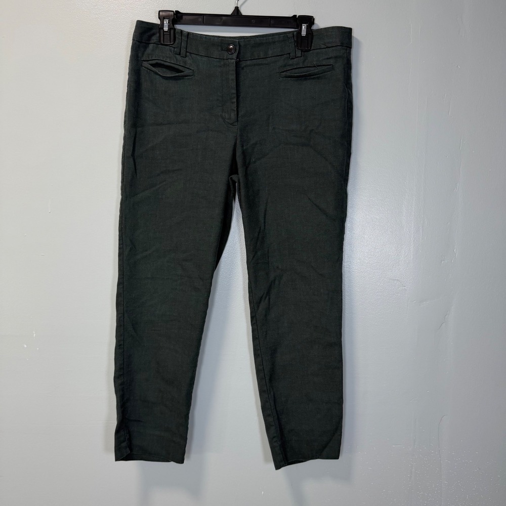 Ann Taylor Womens 8 Green Linen Blend Ankle Pants Lightweight Trousers